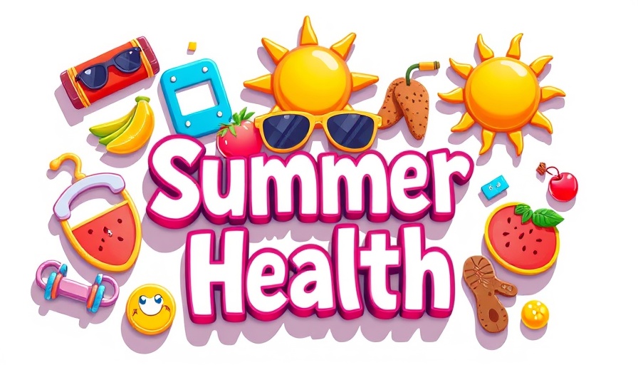 Colorful summer health tips illustration with wellness icons.