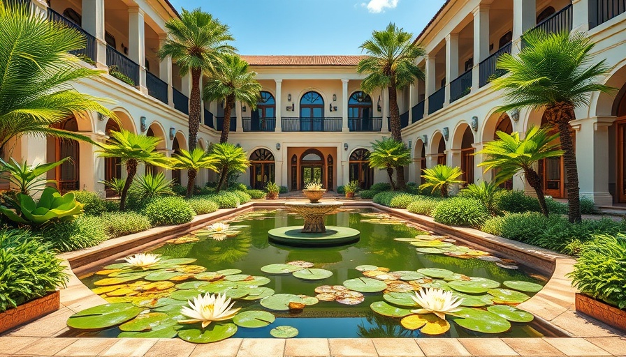Park Hyatt Johannesburg Luxury Hotel courtyard with lily pond and greenery.
