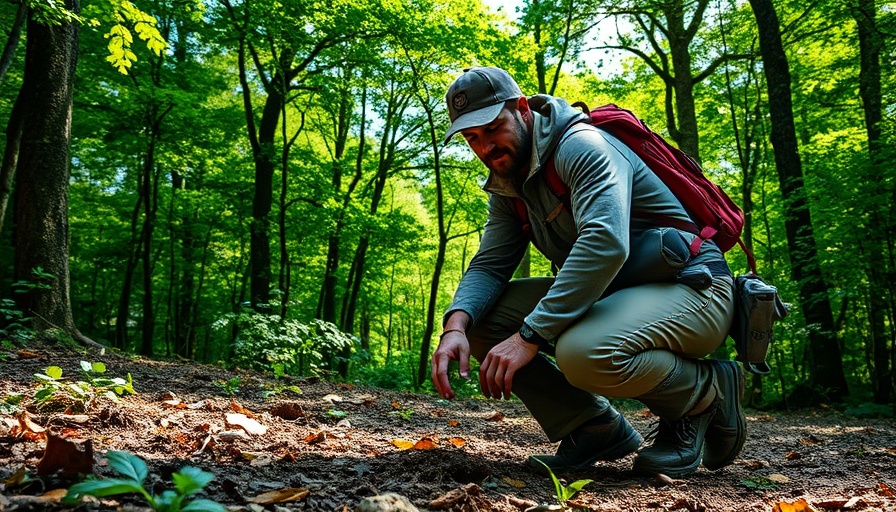 Man hunting Burmese pythons in a forested area.