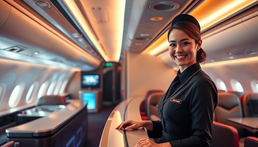 Luxurious airplane lounge interior with curved bar and attendant.