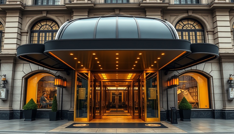 Luxurious Munich hotel entrance with elegant design and gold accents.