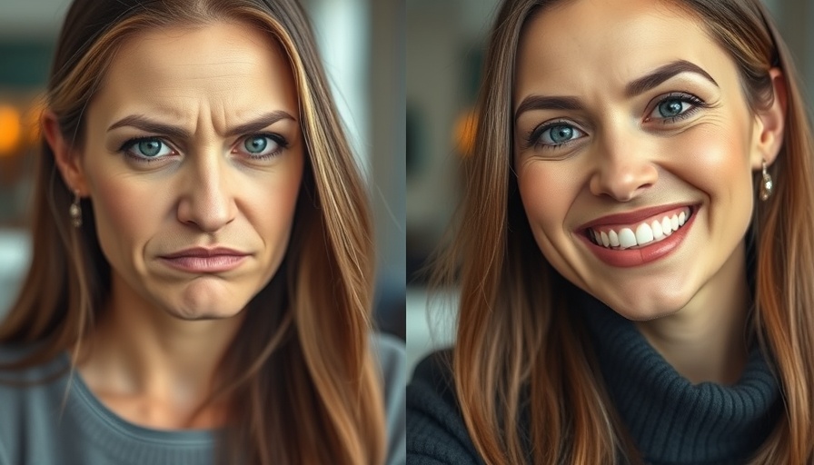 Contrasting expressions with frown and confident smile tips.