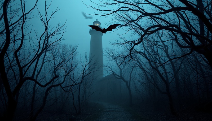 Haunted Places in Florida - foggy lighthouse and bat image.