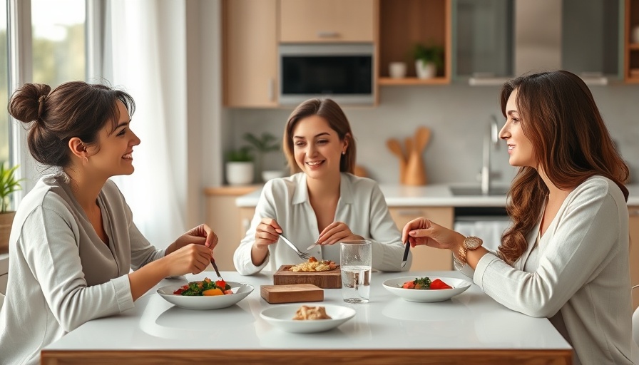 Women conversing at table, hosting guests managing incontinence.