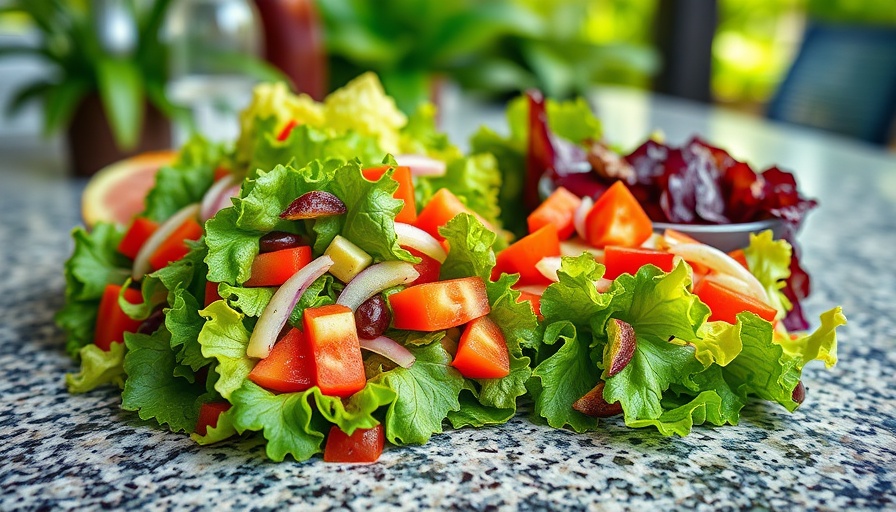 Vibrant fresh salads in takeout containers on a granite surface.