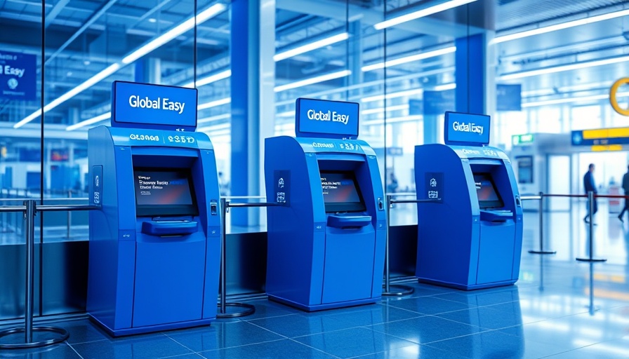 Global Entry kiosks in an airport with instruction screens.