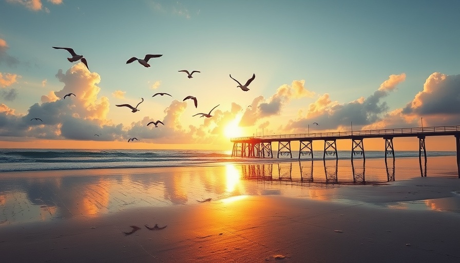 Daytona Beach attractions: Sunrise at pier with seagulls.