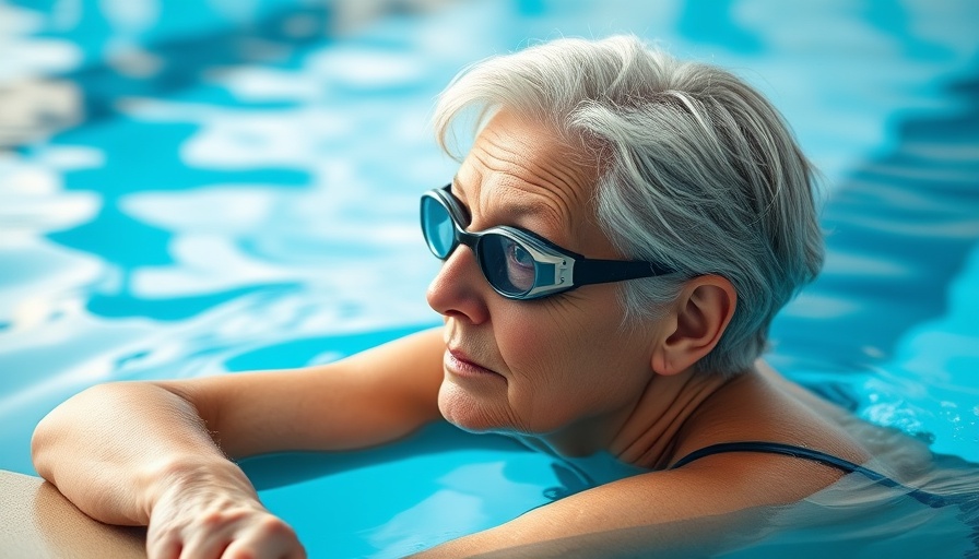 Older woman in pool, thinking about lung health effects of pool chemicals.