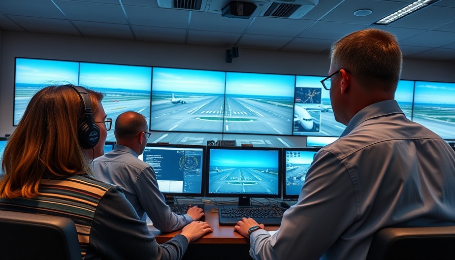 Air Traffic Control Simulator in Polk County control room with multiple screens.