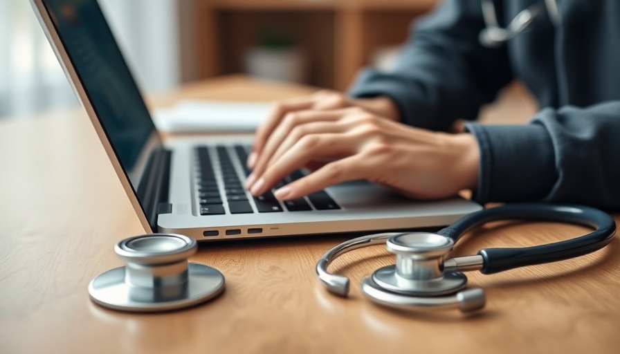 Hands typing on a laptop with a stethoscope, highlighting fast verification tools for patient outcomes.