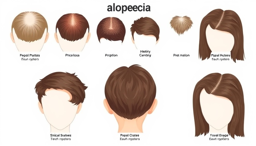 Illustration showing different types of alopecia patterns.