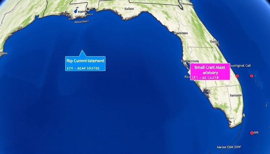 Marine alerts for Hurricane Erin impact Florida beaches, detailed map.
