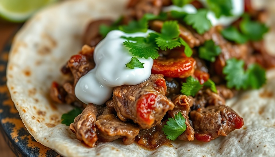 OLIPOP Chuck Roast taco with cilantro and sour cream close-up.