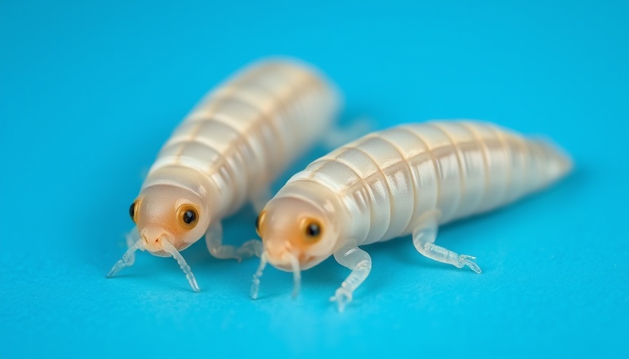 Close-up of flesh-eating maggots on a blue background.