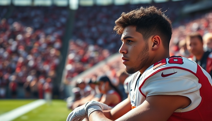 Football player contemplating on the sideline, Alabama Offensive Lineman Injury Update.