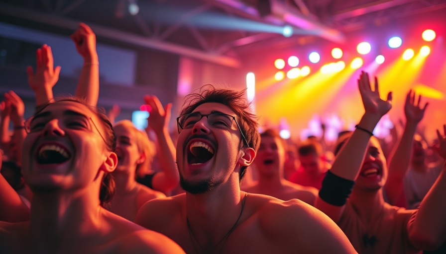 Energetic crowd at concert with vibrant lights.