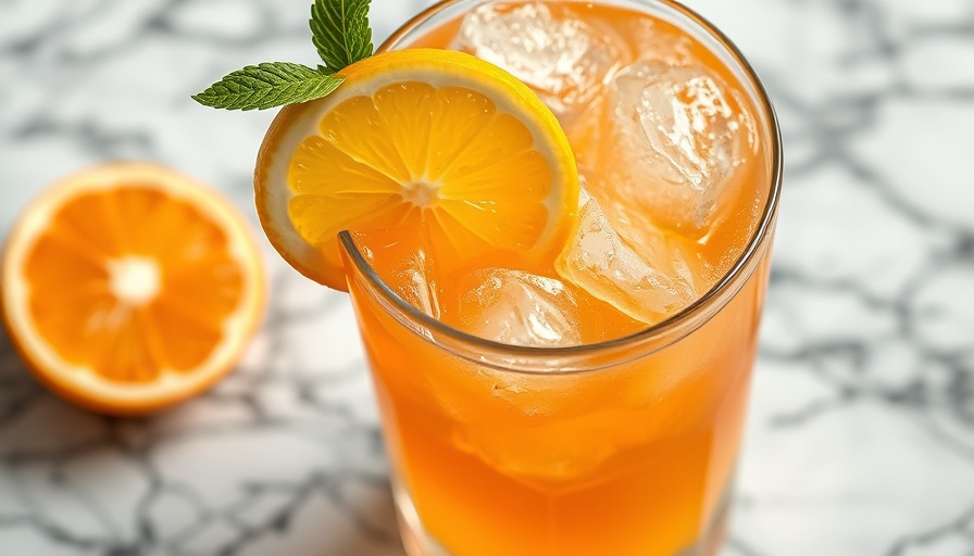 Refreshing boozy blended Arnold Palmer with lemon slice and ice.
