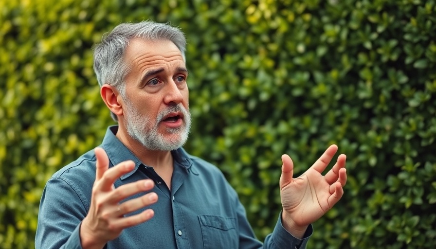 Middle-aged man speaking outdoors on EV vehicle policy.