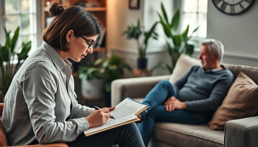 Counselor writing notes in a therapy session on ketamine addiction effects.