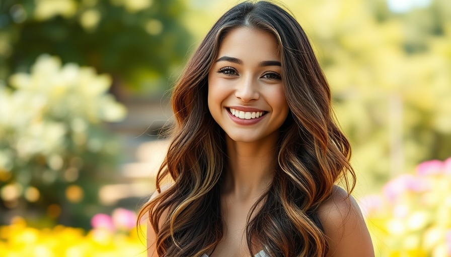 Smiling woman promoting metabolic health podcast outdoors.