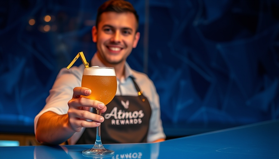 Atmos Rewards member serving cocktail at Alaska Airlines lounge