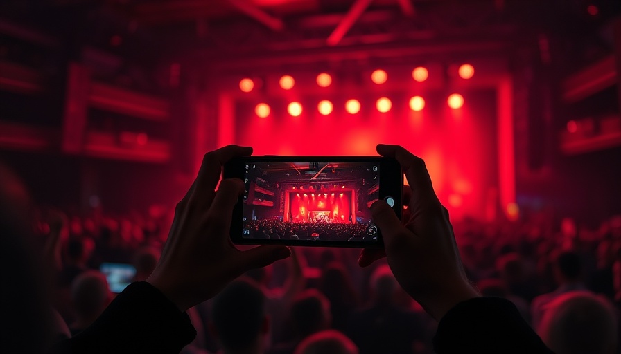 Capturing concert on phone with vibrant red lights, Citi Entertainment access to concert tickets.