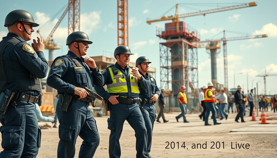 Police officers inspecting Hyundai construction site for Georgia Hyundai Manufacturing Jobs Discontent.