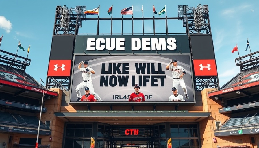 Tampa Bay Rays promotional billboard at stadium entrance, outdoor shot.