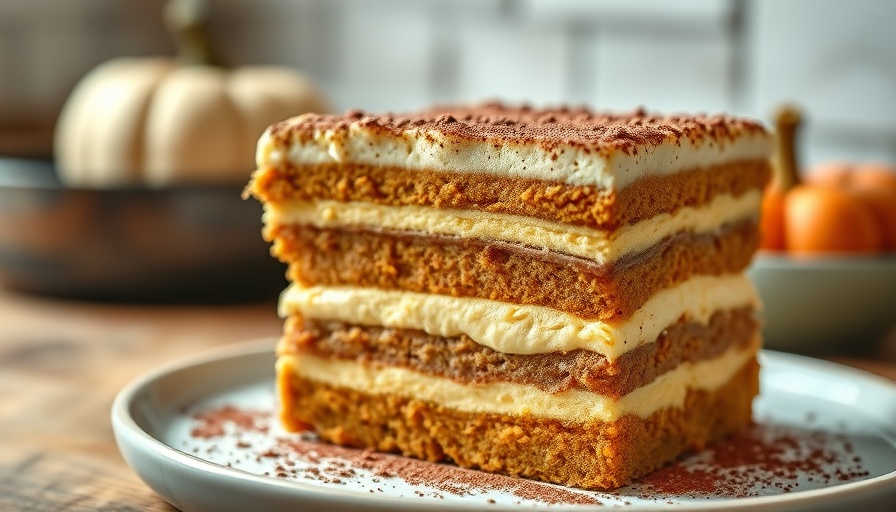 Delicious high-protein pumpkin tiramisu with cocoa topping.