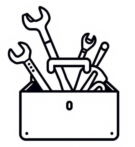 Icon of a toolbox on a blank white background.