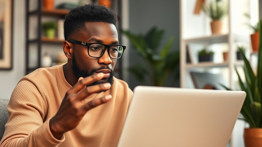 Thoughtful African man in glasses focused on goal setting and productivity in a cozy home office.