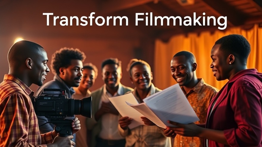 Diverse filmmakers discuss vision for AI in African filmmaking, vibrant film set.