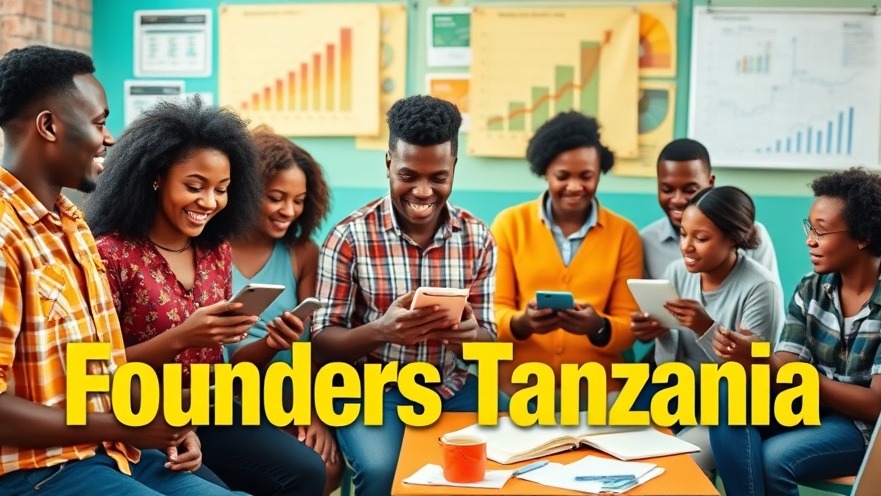 Vibrant entrepreneurs meeting on startup resources, featuring 'Founders Tanzania' in bold.