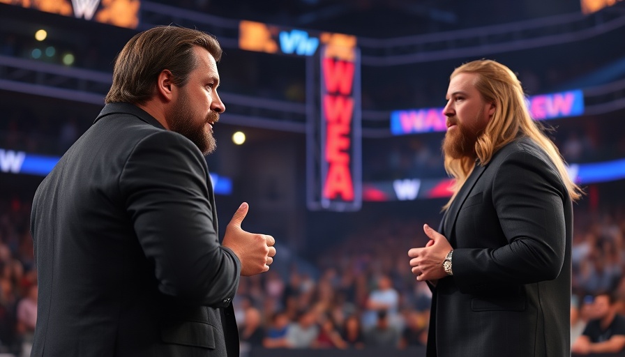 Speaker discussing WWE storytelling in an interview setting.