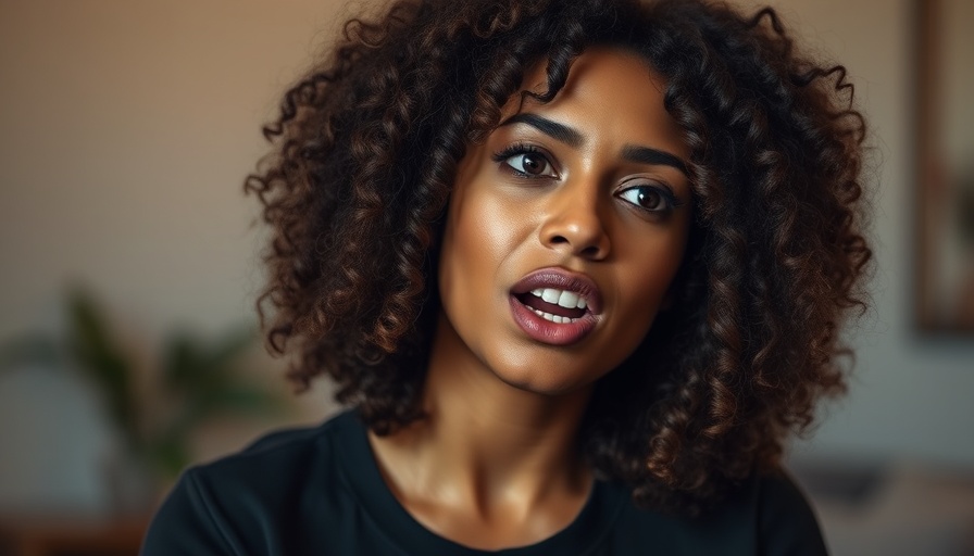 Curly-haired woman speaking passionately on the importance of human connection.