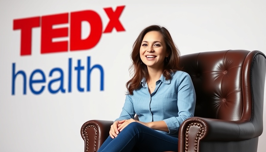 Smiling woman presenting TED Talk on how to improve your mental health.