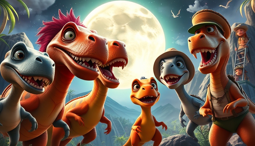 Cinematic animated scenes with prehistoric characters and moon landscape, AI-powered creativity and cinematic transformations.