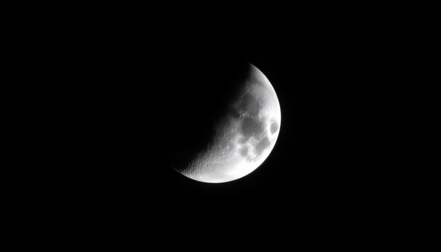 Crescent moon in space, detailed surface, Orionid Meteor Shower.
