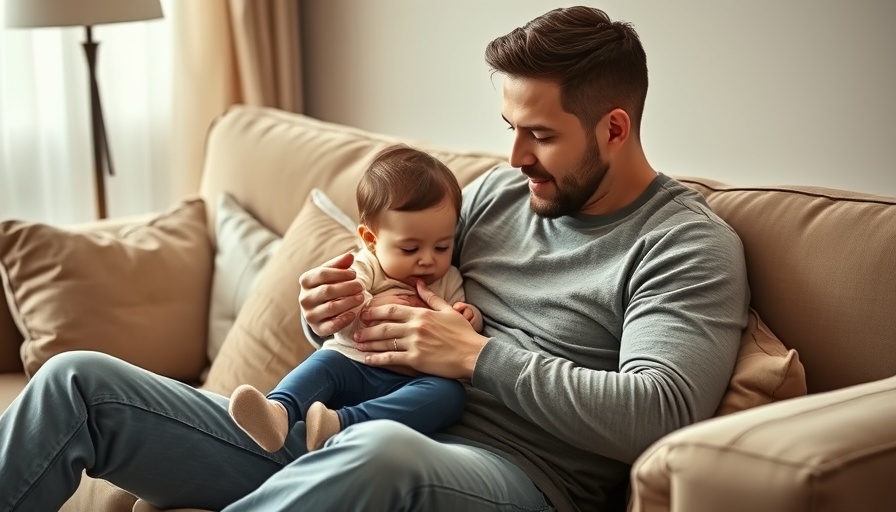 Young father and infant daughter engaging in a Q&A session on a couch.