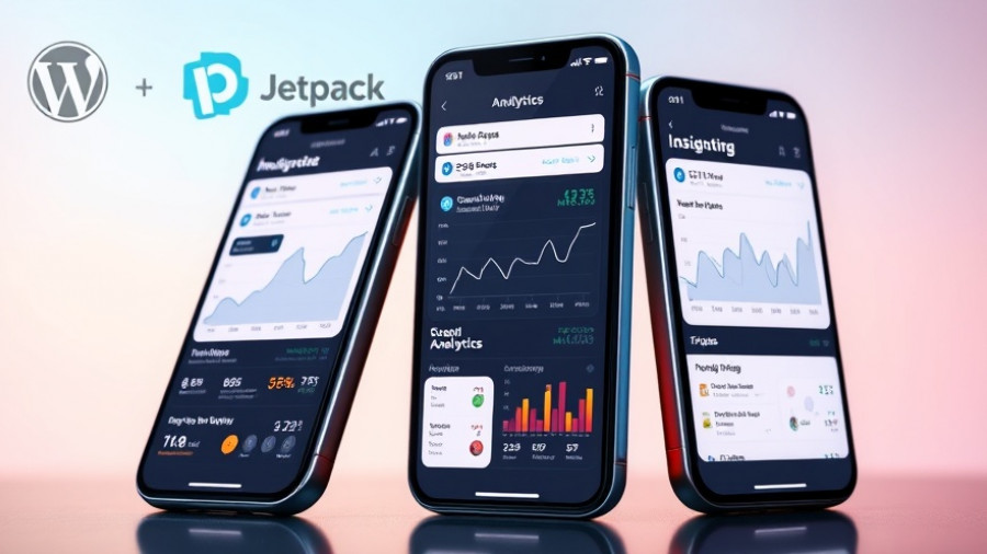 Jetpack mobile app features on smartphone screens displaying analytics.