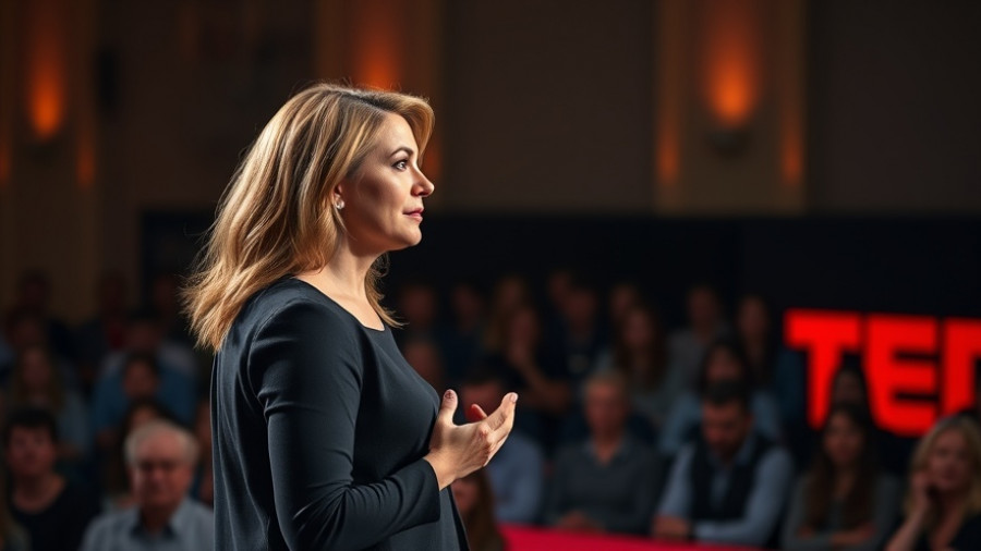 Confident woman discusses the fight against ExxonMobil at TED Talk.