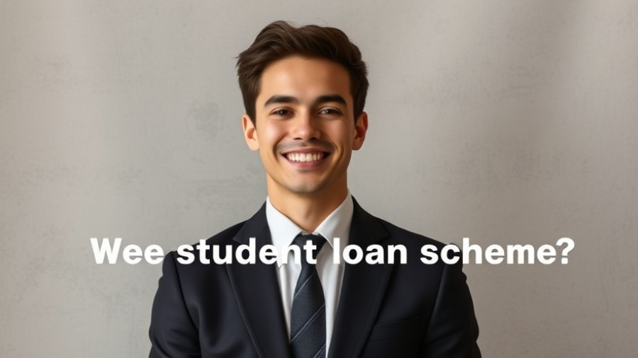 Confident man discussing Nigeria Education Debt Crisis, smiling, text overlay.
