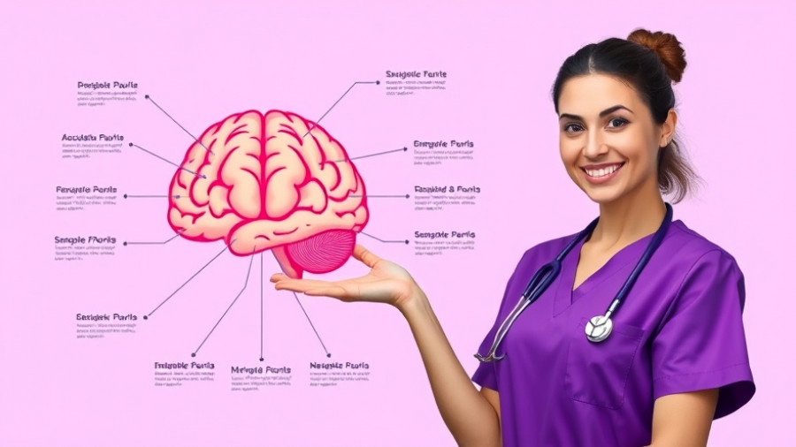 Educational graphic on meninges layers featuring a nurse.