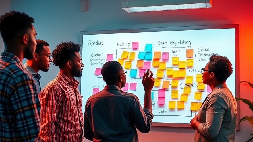 Diverse African founders collaborating on a digital whiteboard, showcasing vibrant brainstorming.