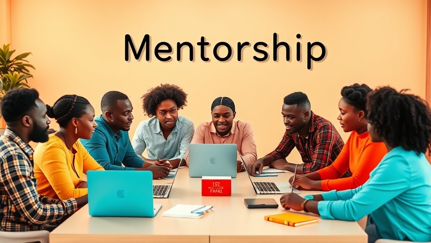 Diverse young African entrepreneurs engaged in mentorship discussions around laptops.