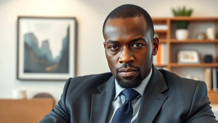 Serious African man in business attire discusses HELB student loans in a modern office.