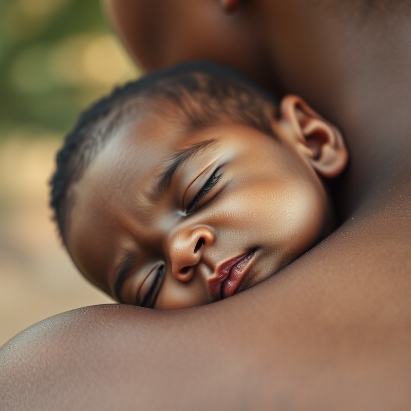 Serene sleeping baby on shoulder, embracing maternal health.