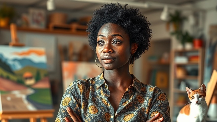 Boost creativity with AI and Google: woman surrounded by art and a cat.