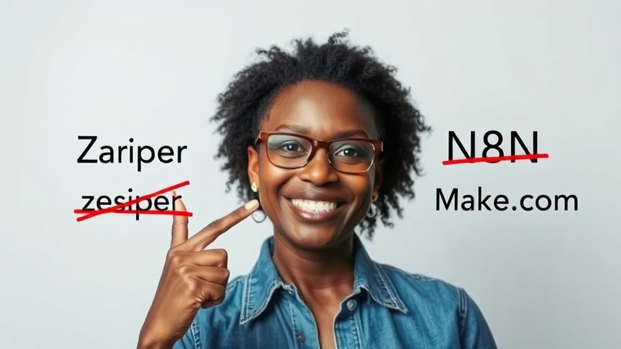Middle-aged African woman confidently pointing at crossed-out automation tools, highlighting the AI content creation workflow.