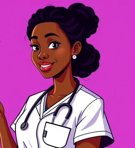 African nurse illustrating broad spectrum antibiotics in vibrant nursing tutorial.